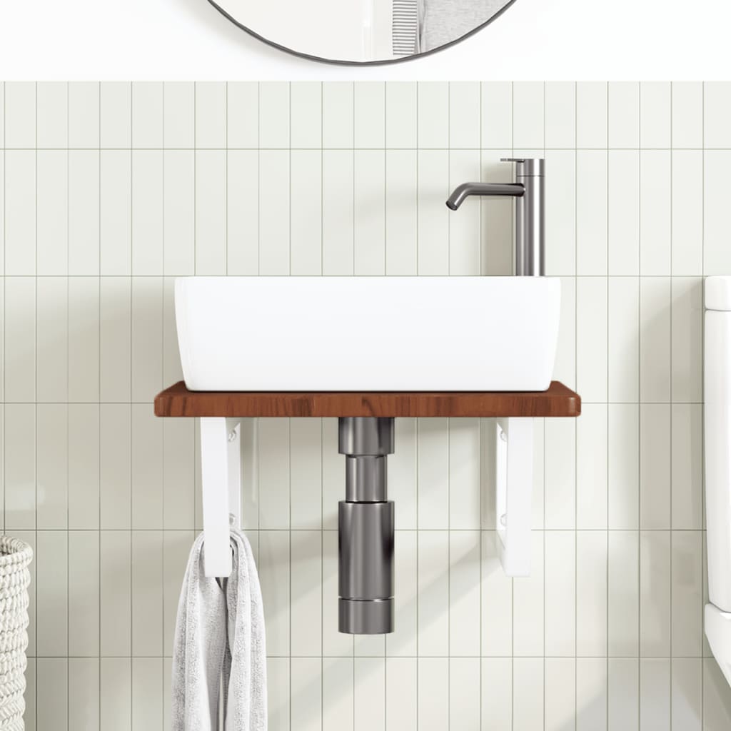 Basin Shelf Wall Mounted Steel and Solid Wood Oak