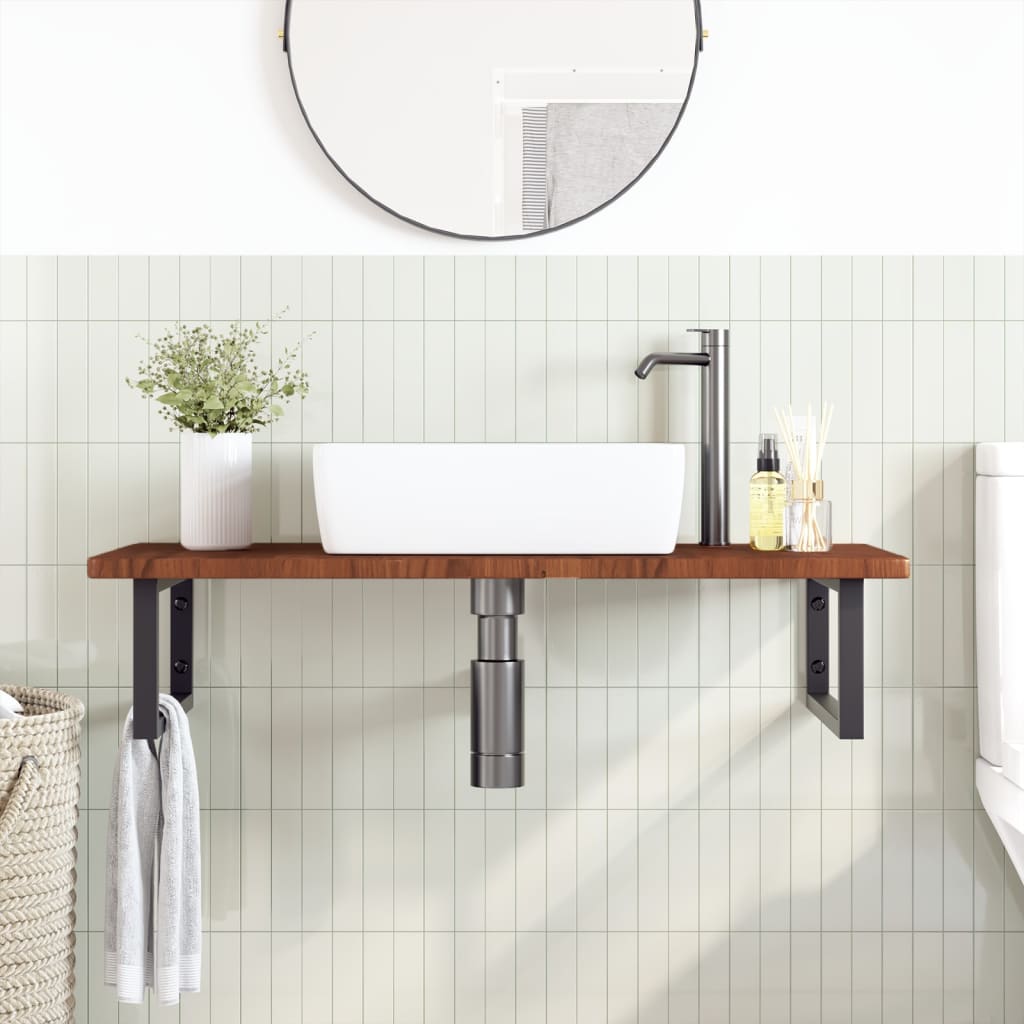Basin Shelf Wall Mounted Steel and Solid Wood Oak