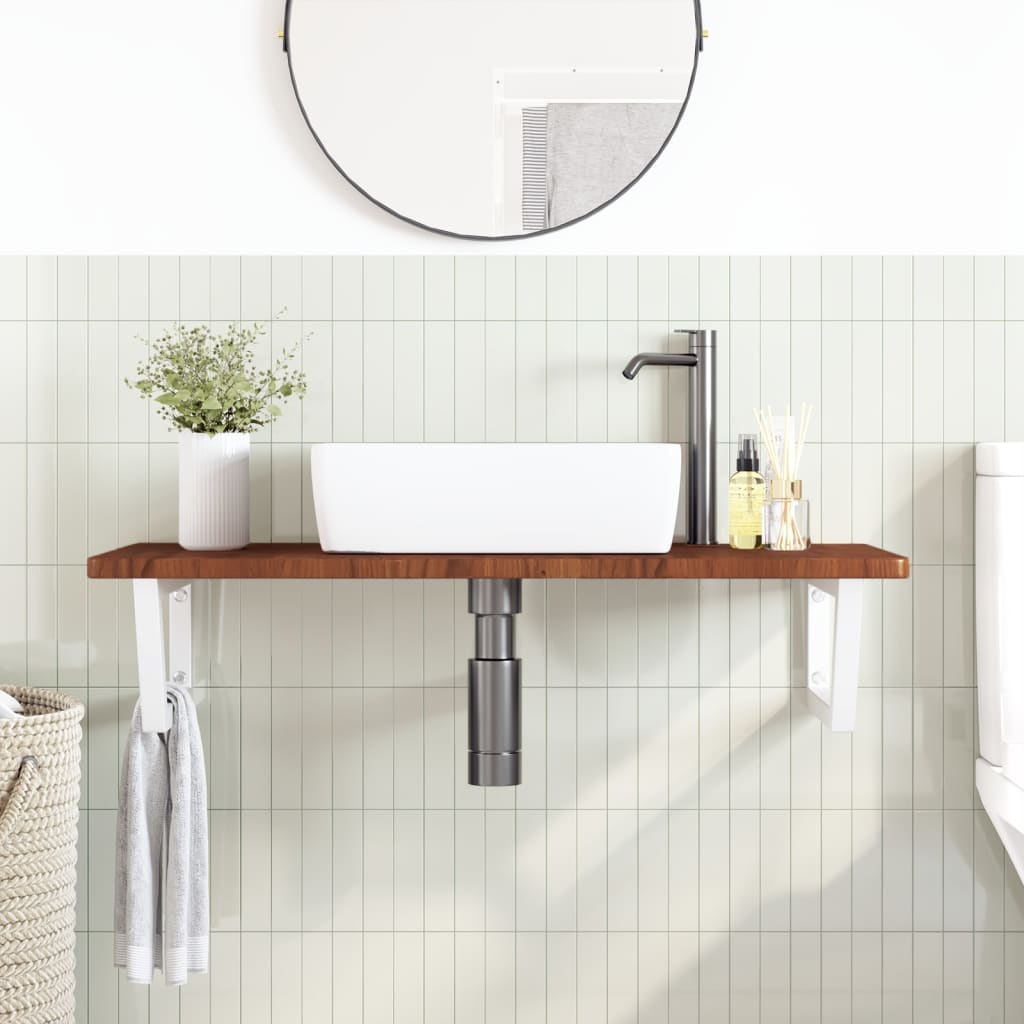 Basin Shelf Wall Mounted Steel and Solid Wood Oak