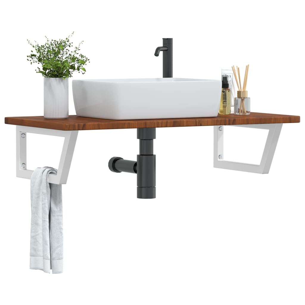 Basin Shelf Wall Mounted Steel and Solid Wood Oak