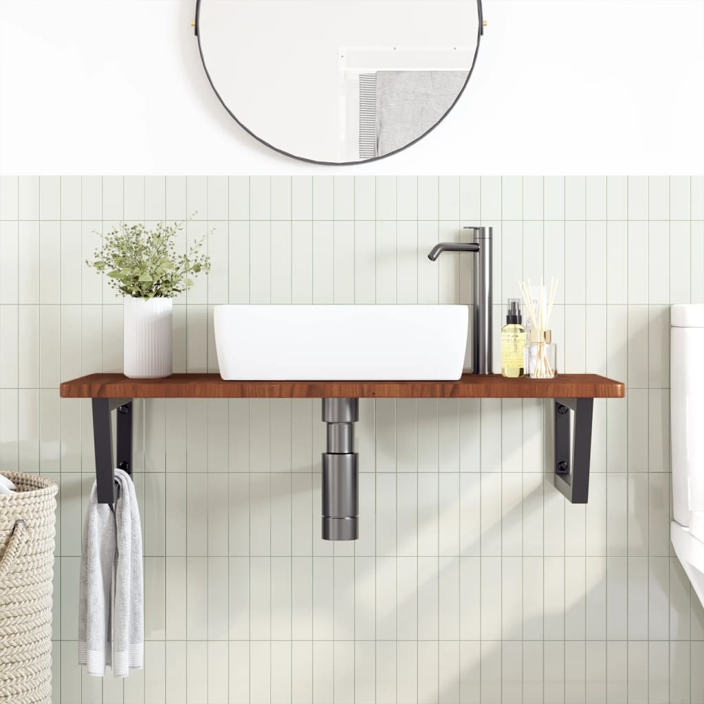 Basin Shelf Wall Mounted Steel and Solid Wood Oak