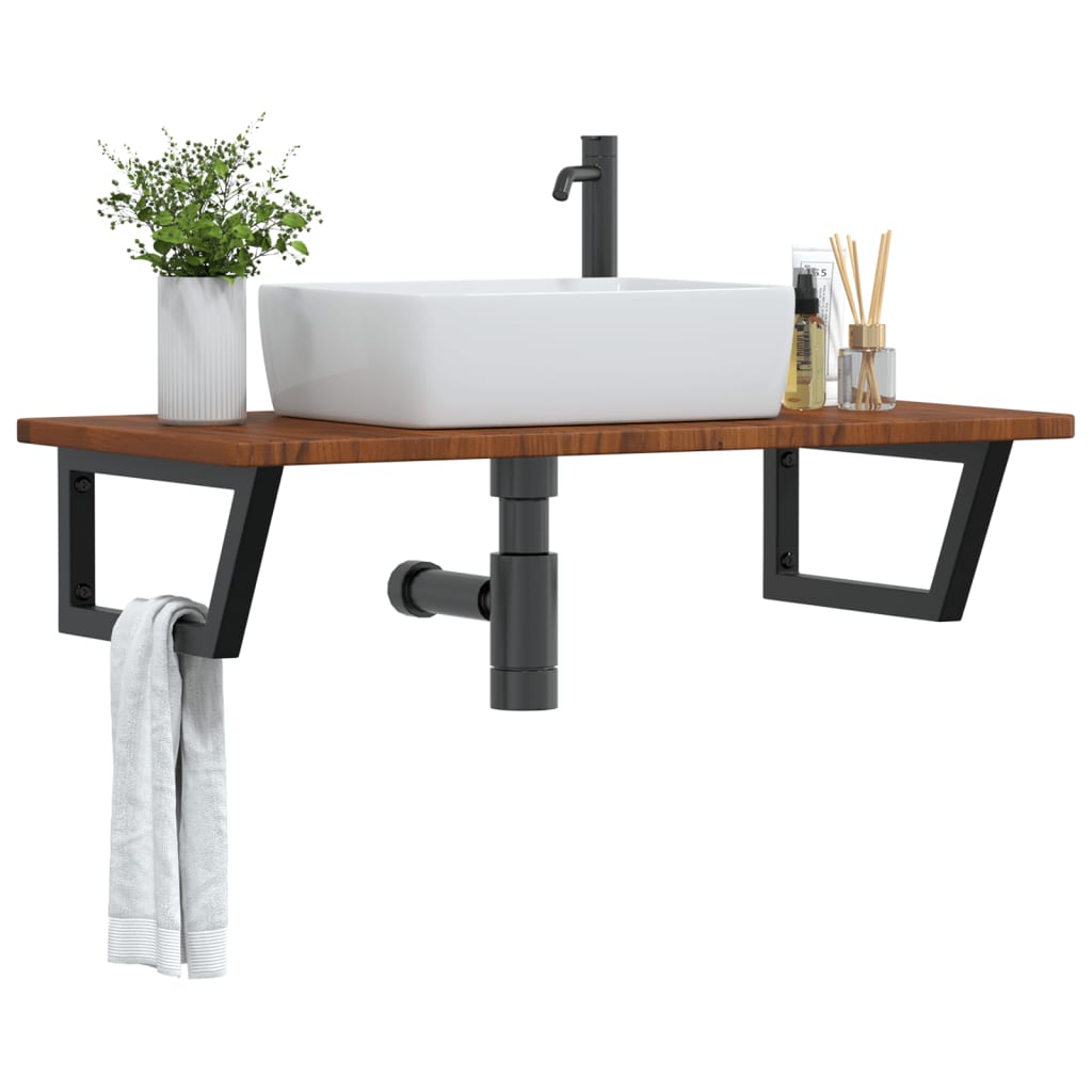 Basin Shelf Wall Mounted Steel and Solid Wood Oak
