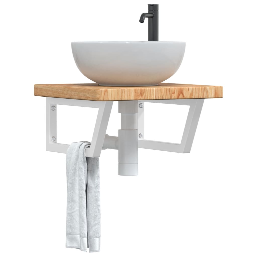 Basin Shelf Wall Mounted Steel and Solid Wood Oak