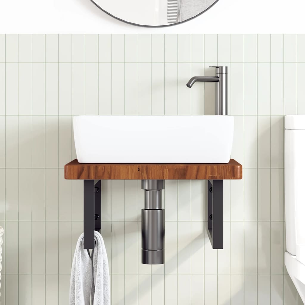 Basin Shelf Wall Mounted Steel and Solid Wood Oak