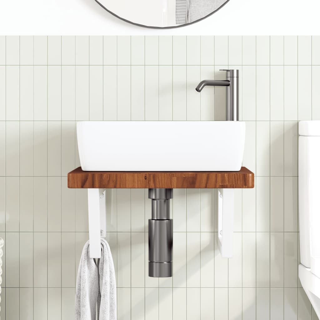 Basin Shelf Wall Mounted Steel and Solid Wood Oak