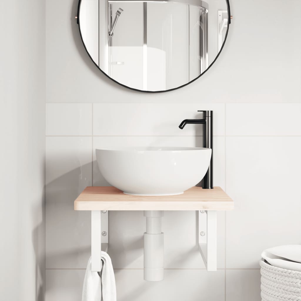 Basin Shelf Wall Mounted Steel and Solid Wood Beech