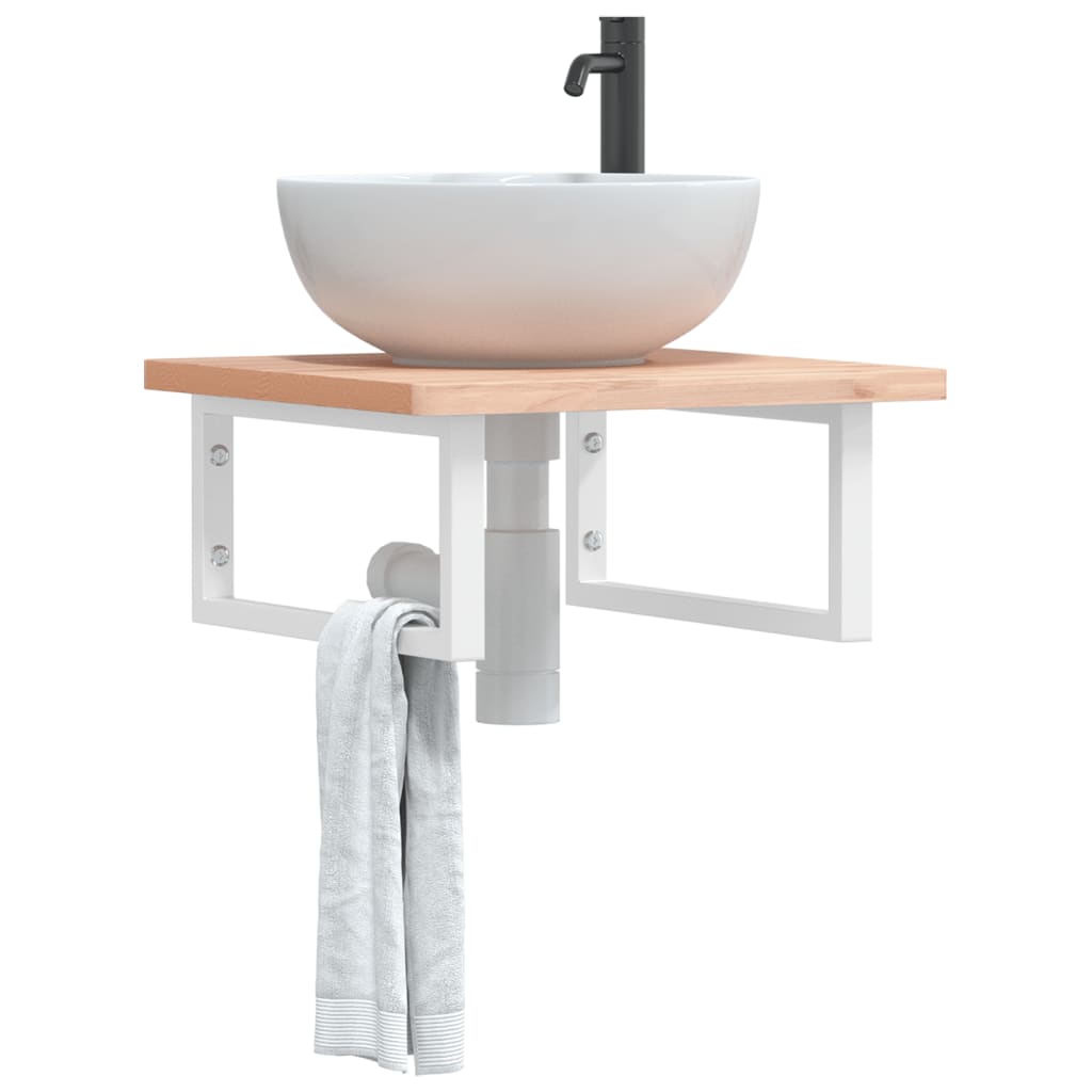 Basin Shelf Wall Mounted Steel and Solid Wood Beech