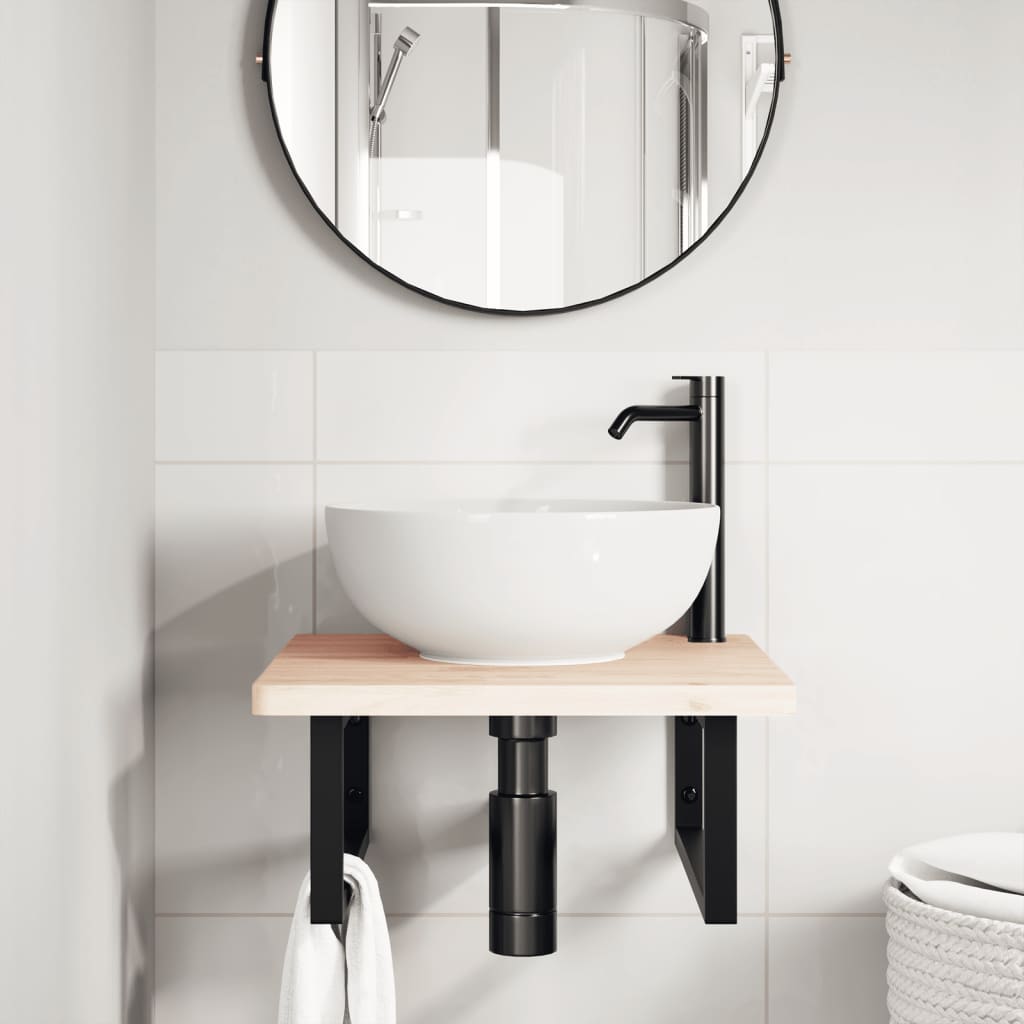 Basin Shelf Wall Mounted Steel and Solid Wood Beech
