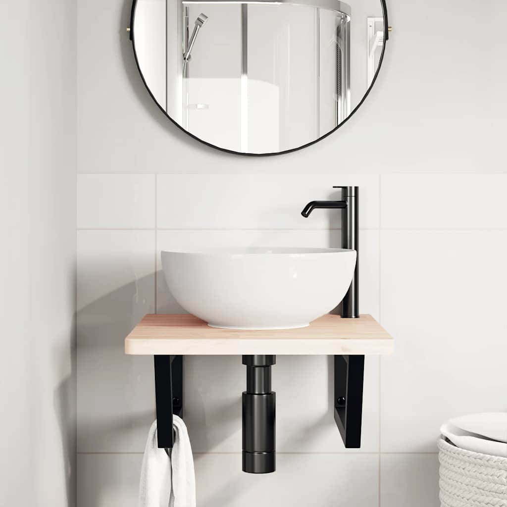 Basin Shelf Wall Mounted Steel and Solid Wood Beech
