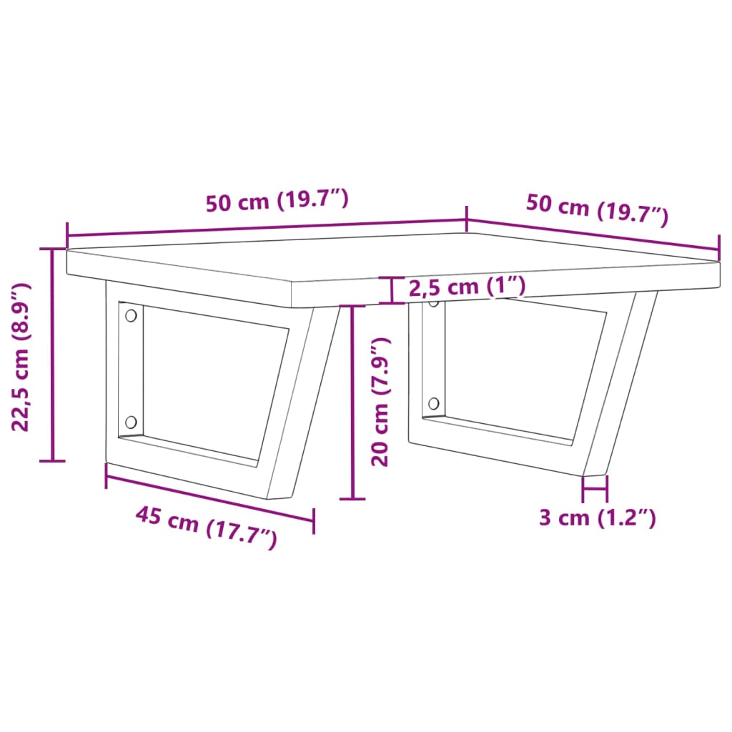 vidaXL Basin Shelf Wall Mounted Steel and Solid Wood Beech