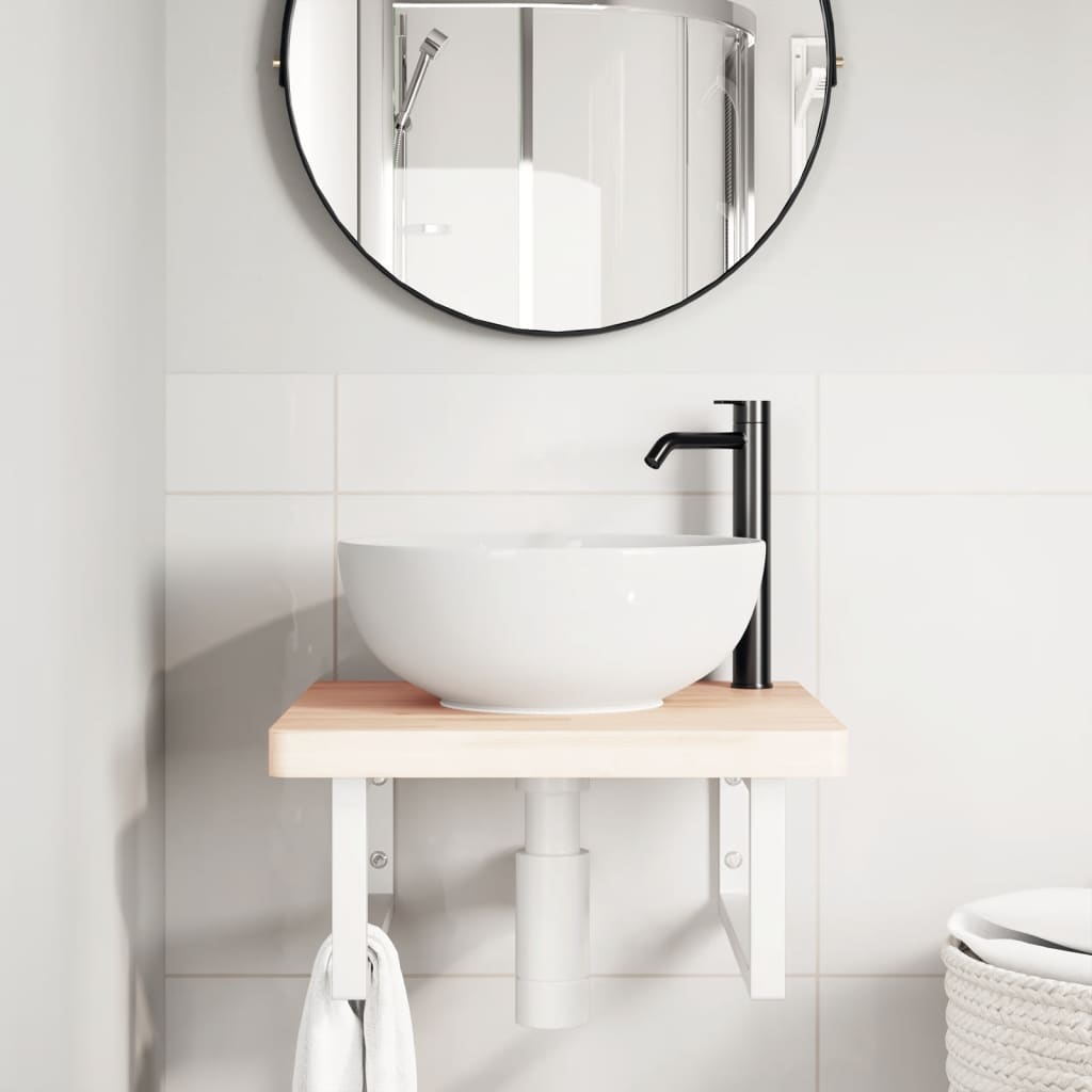 Basin Shelf Wall Mounted Steel and Solid Wood Beech