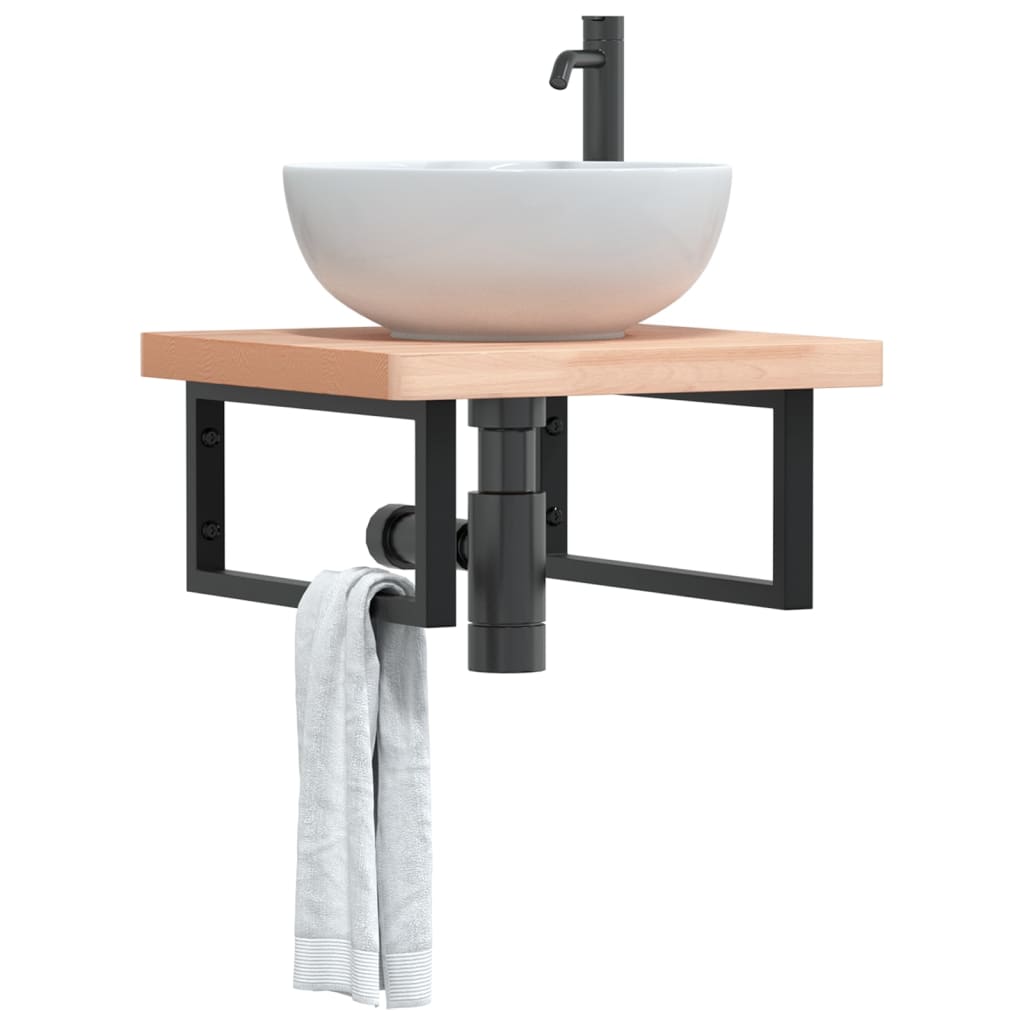 Basin Shelf Wall Mounted Steel and Solid Wood Beech