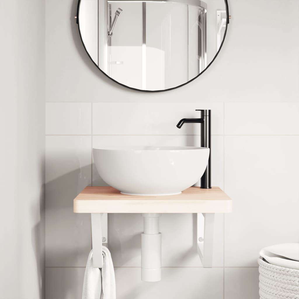 Basin Shelf Wall Mounted Steel and Solid Wood Beech