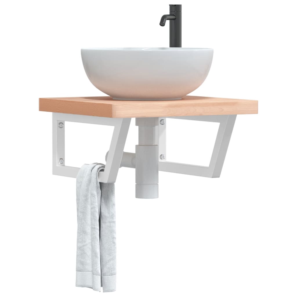 Basin Shelf Wall Mounted Steel and Solid Wood Beech
