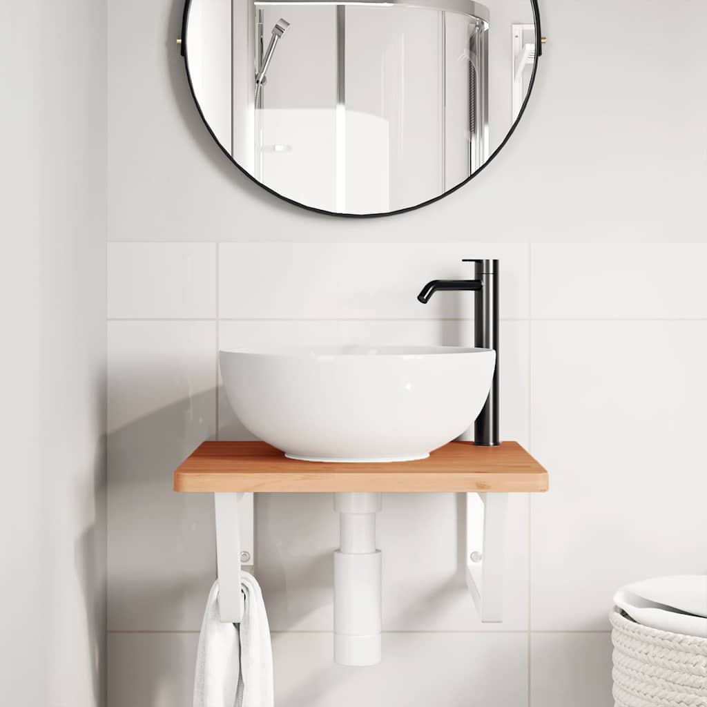 Basin Shelf Wall Mounted Steel and Solid Wood Beech
