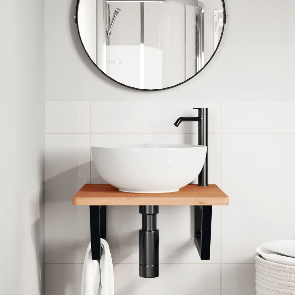 Basin Shelf Wall Mounted Steel and Solid Wood Beech