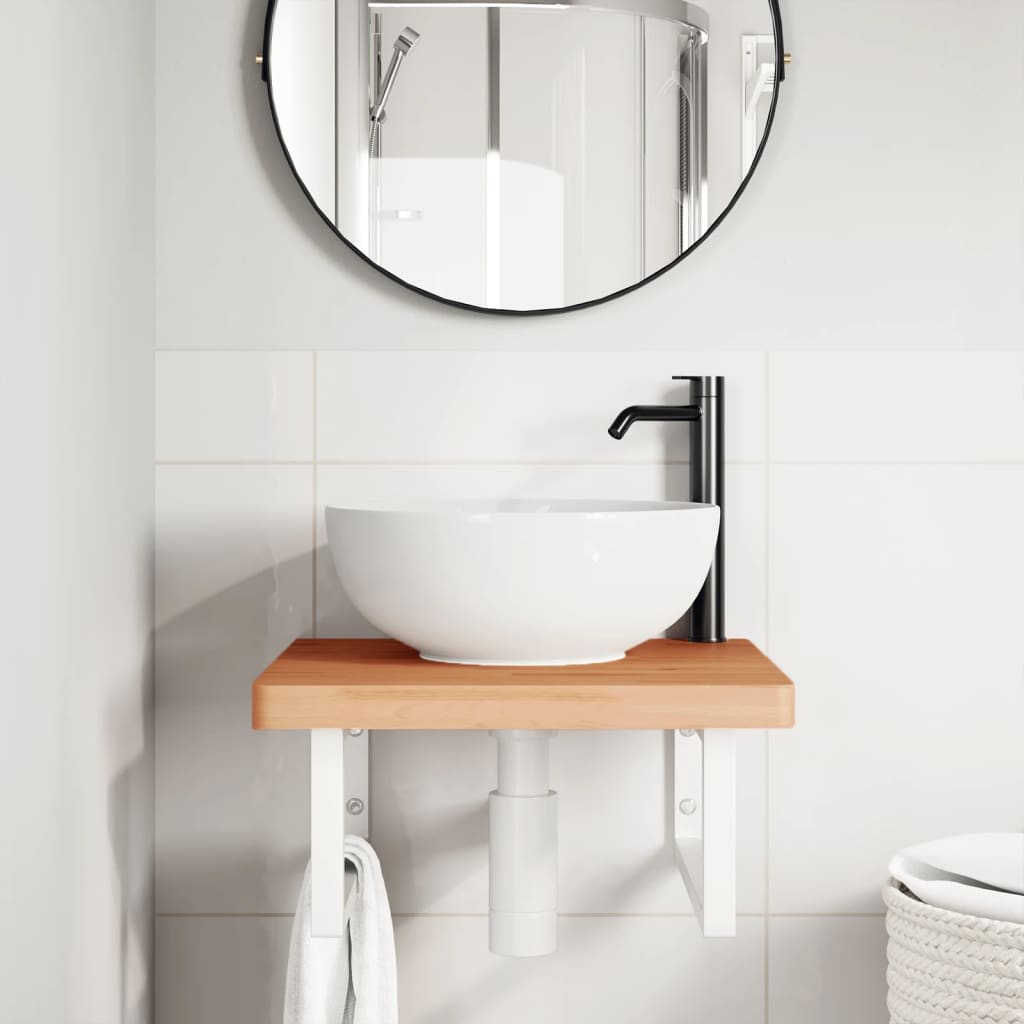 Basin Shelf Wall Mounted Steel and Solid Wood Beech
