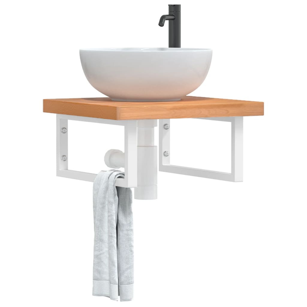 Basin Shelf Wall Mounted Steel and Solid Wood Beech