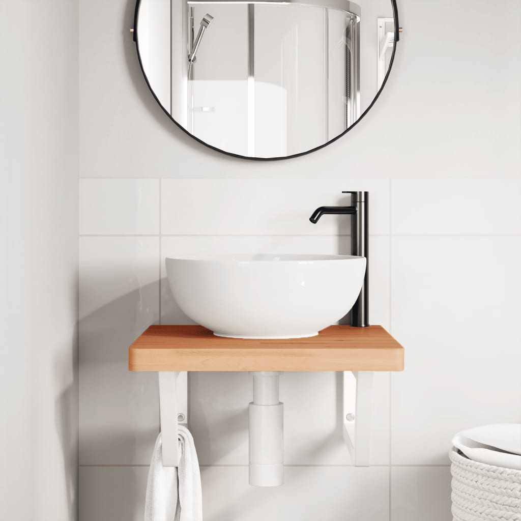 Basin Shelf Wall Mounted Steel and Solid Wood Beech