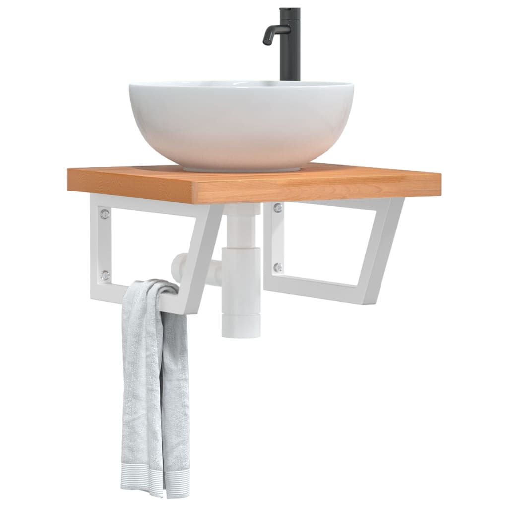 Basin Shelf Wall Mounted Steel and Solid Wood Beech