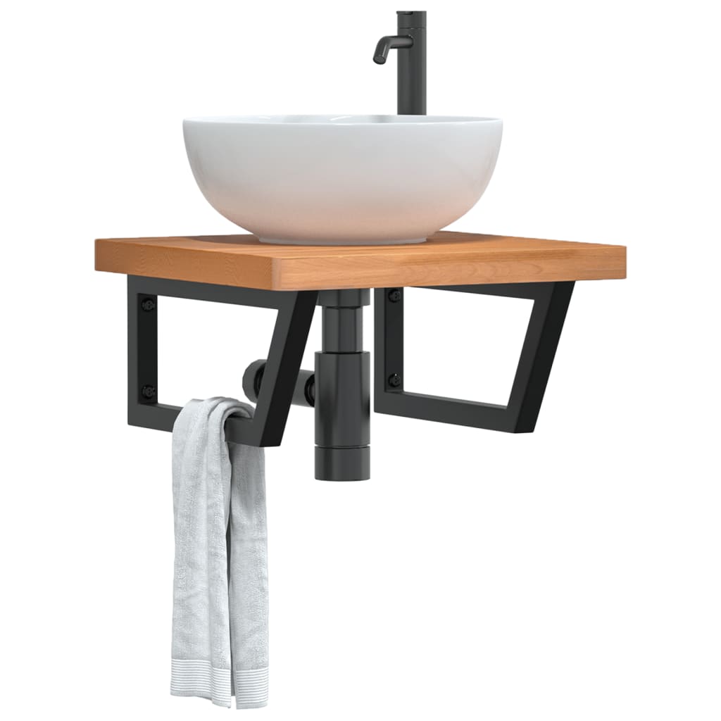 Basin Shelf Wall Mounted Steel and Solid Wood Beech