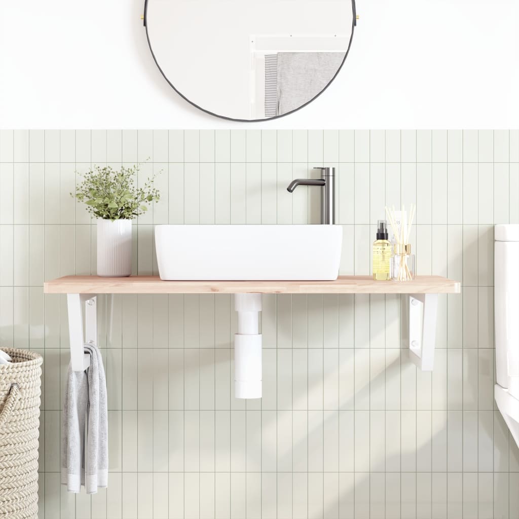 Basin Shelf Wall Mounted Steel and Solid Wood Beech
