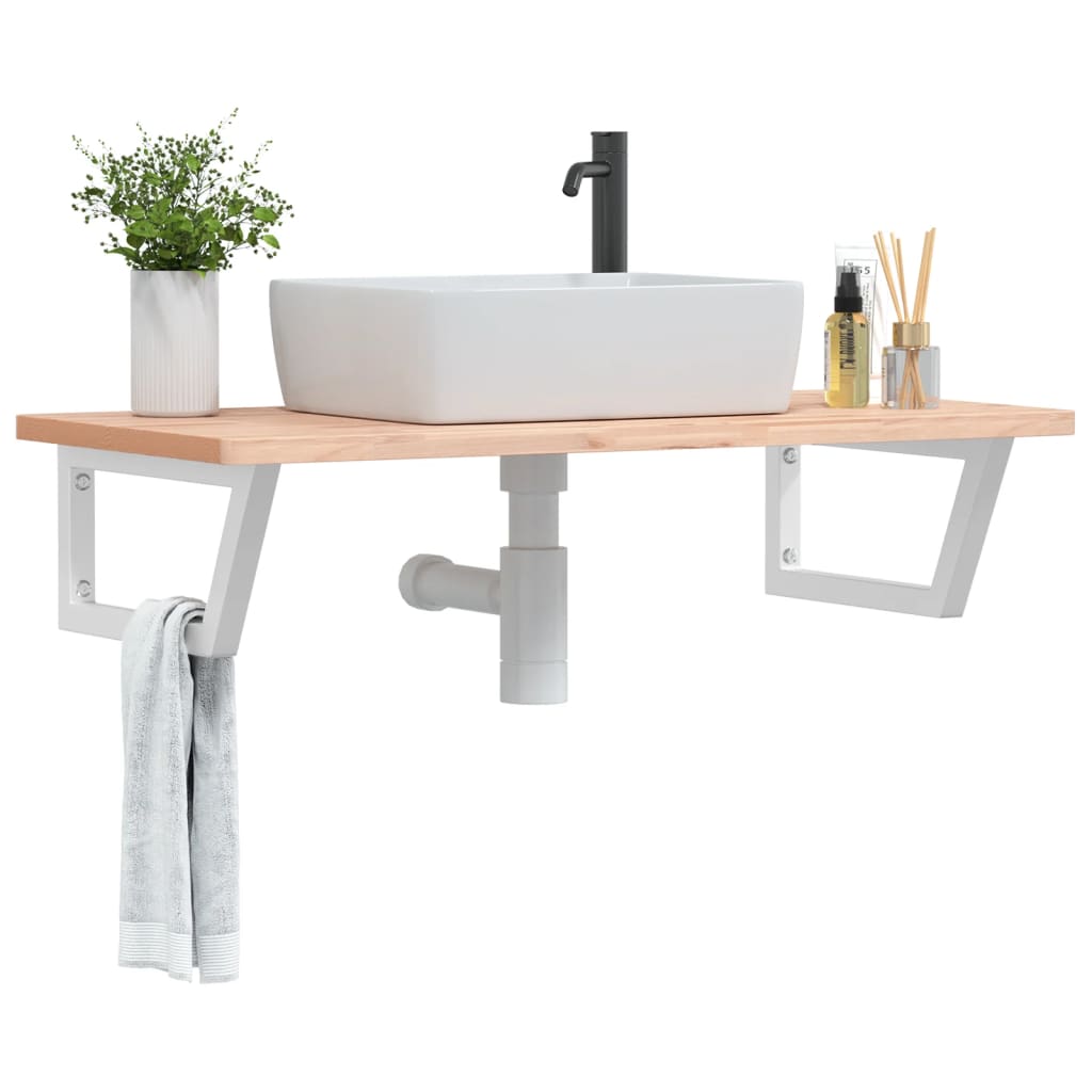 Basin Shelf Wall Mounted Steel and Solid Wood Beech