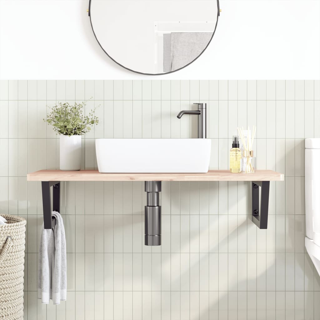 Basin Shelf Wall Mounted Steel and Solid Wood Beech