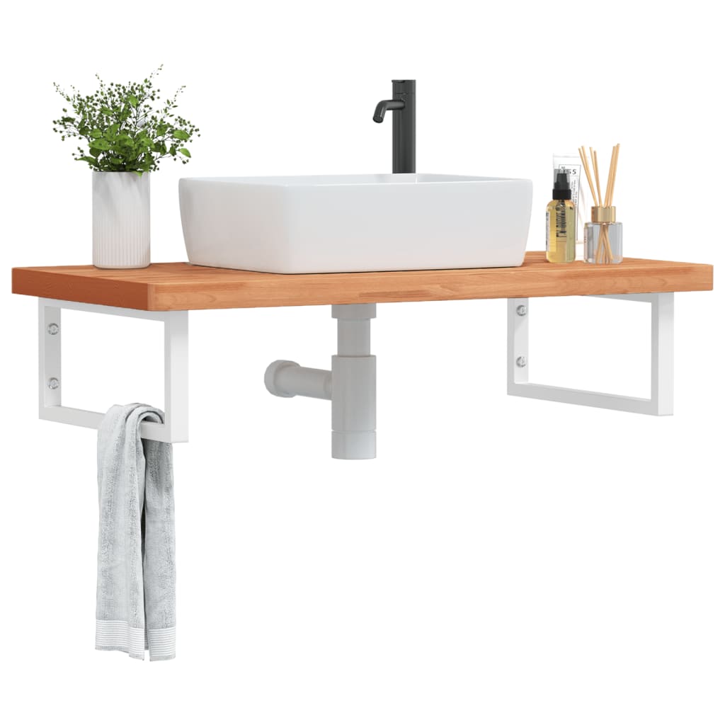 Basin Shelf Wall Mounted Steel and Solid Wood Beech