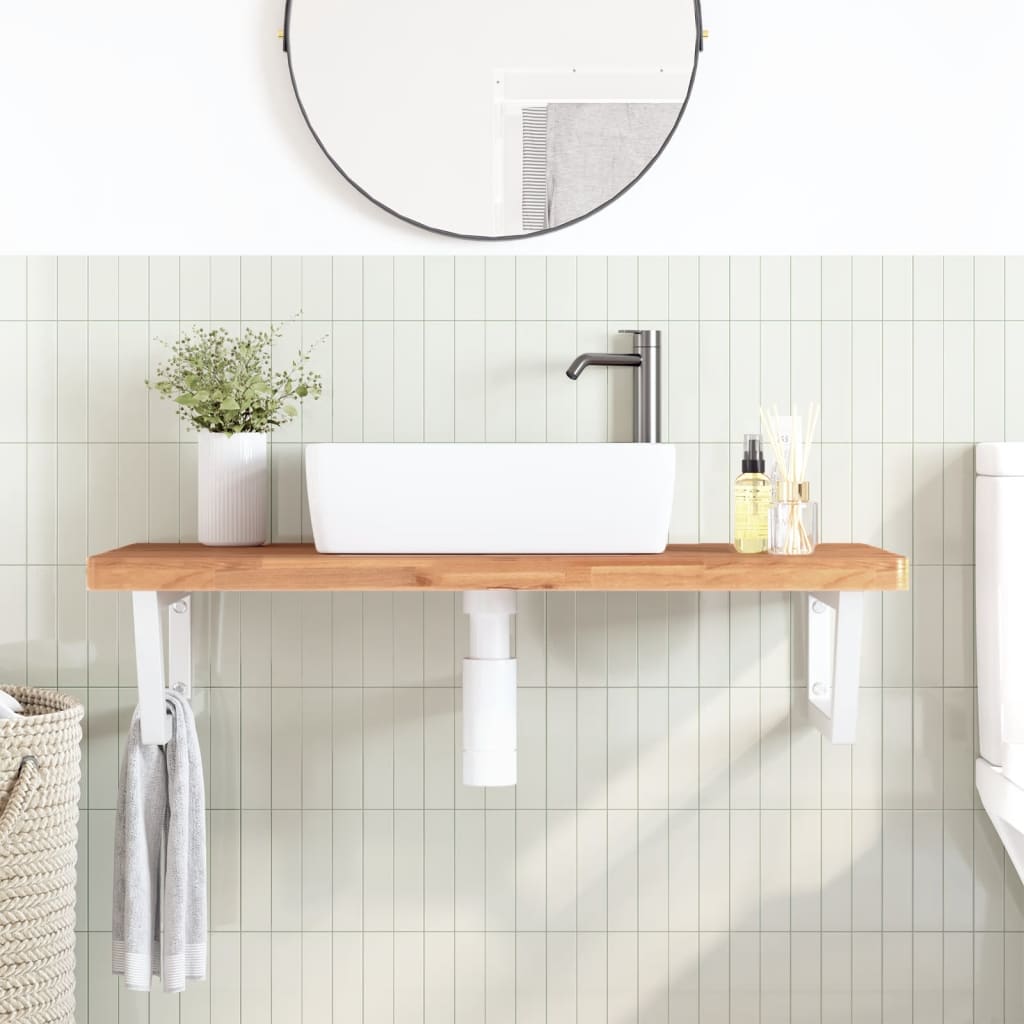 Basin Shelf Wall Mounted Steel and Solid Wood Beech