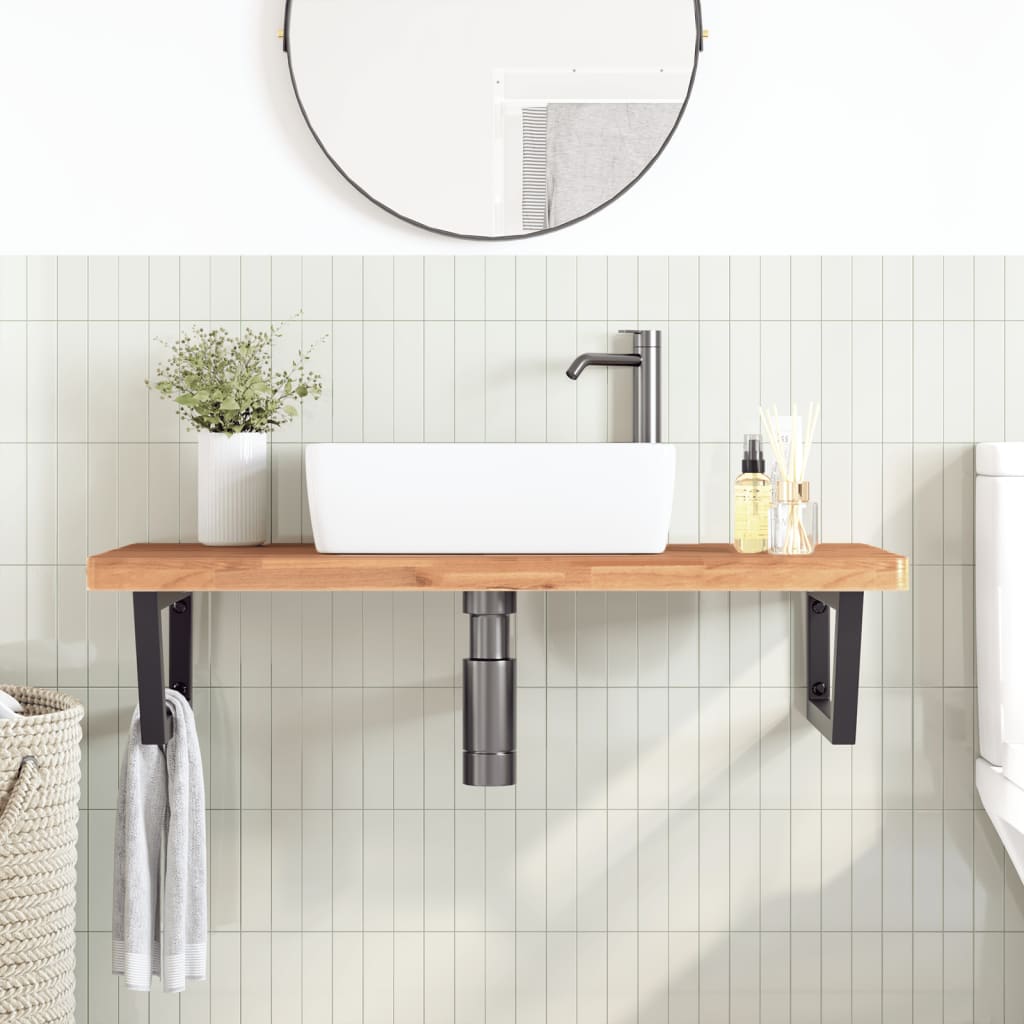Basin Shelf Wall Mounted Steel and Solid Wood Beech