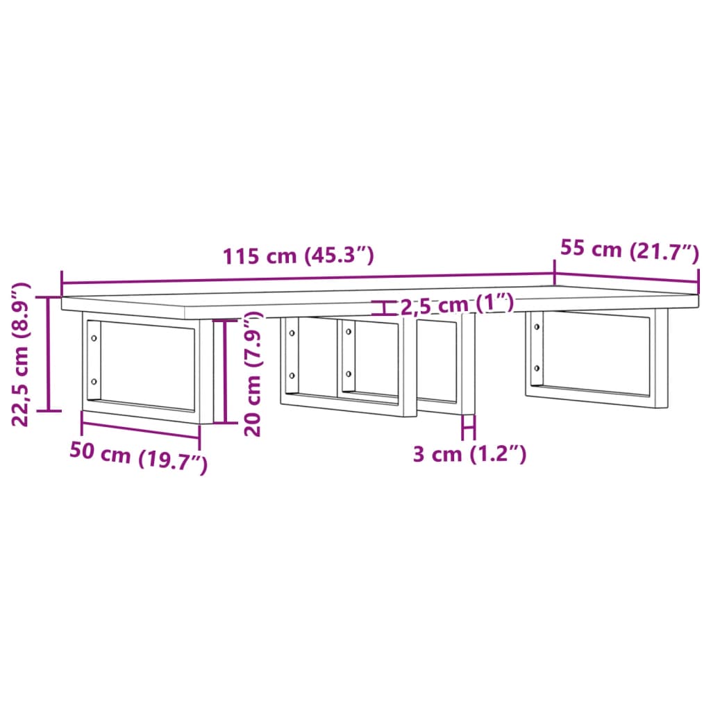 vidaXL Basin Shelf Wall Mounted Steel and Solid Wood Beech