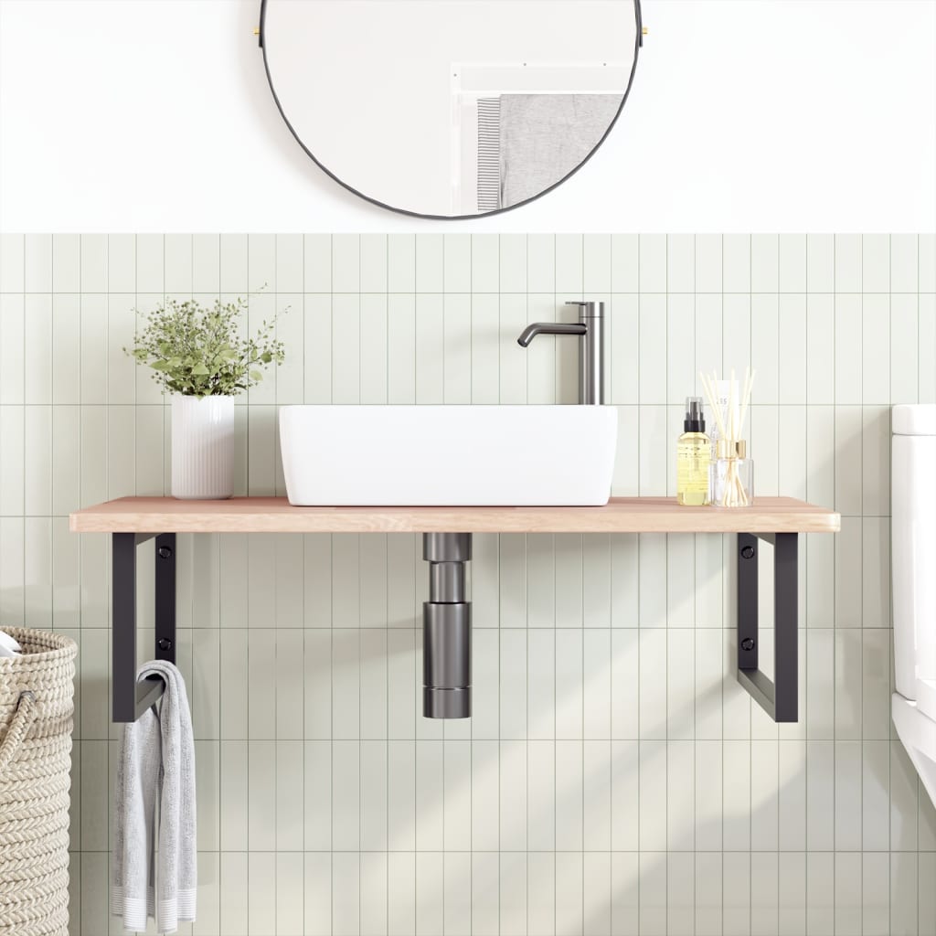 Basin Shelf Wall Mounted Steel and Solid Wood Oak