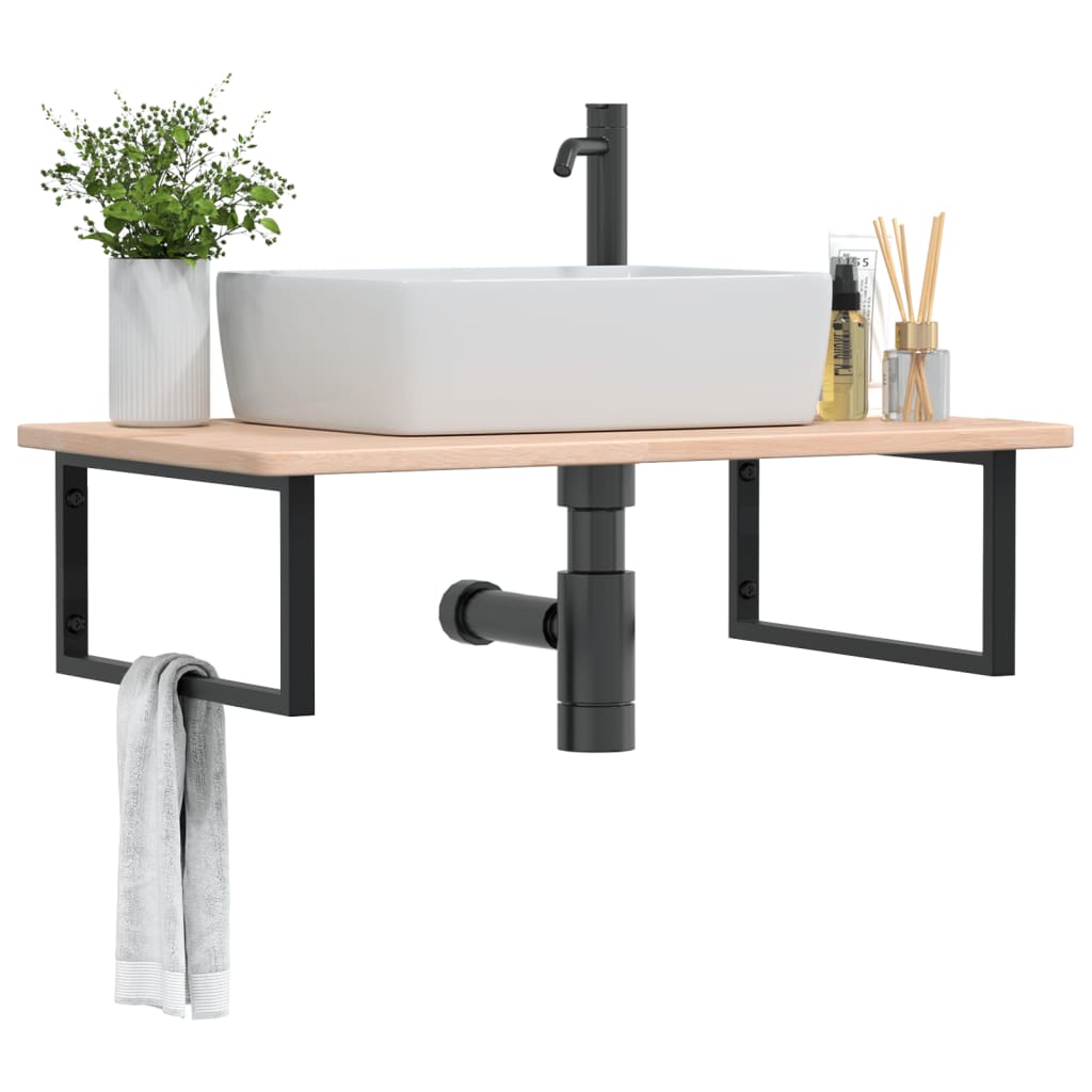 Basin Shelf Wall Mounted Steel and Solid Wood Oak