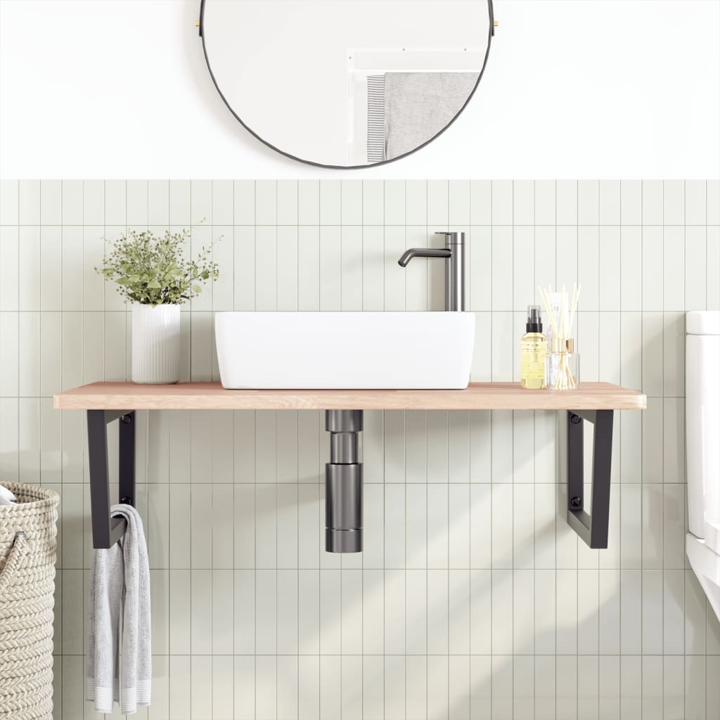 Basin Shelf Wall Mounted Steel and Solid Wood Oak