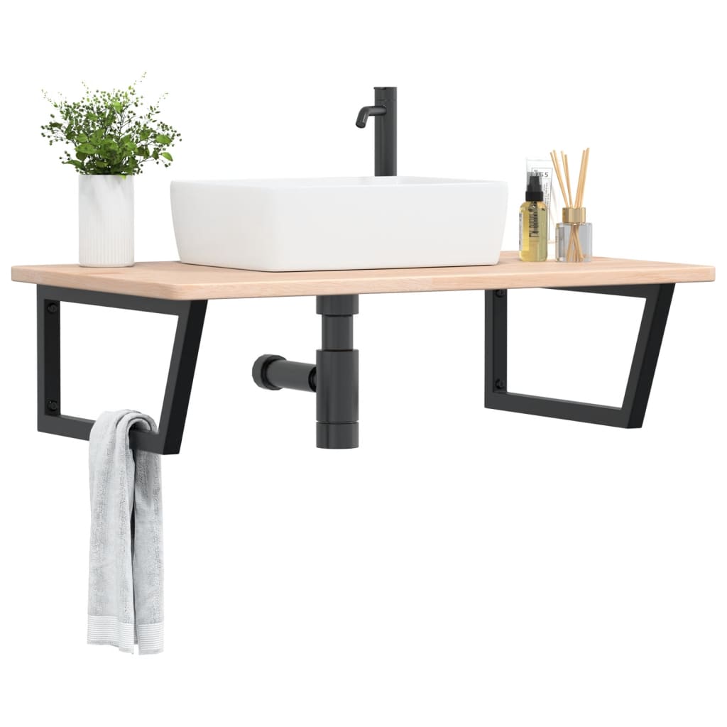 Basin Shelf Wall Mounted Steel and Solid Wood Oak