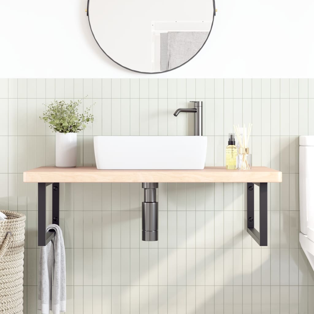 Basin Shelf Wall Mounted Steel and Solid Wood Oak