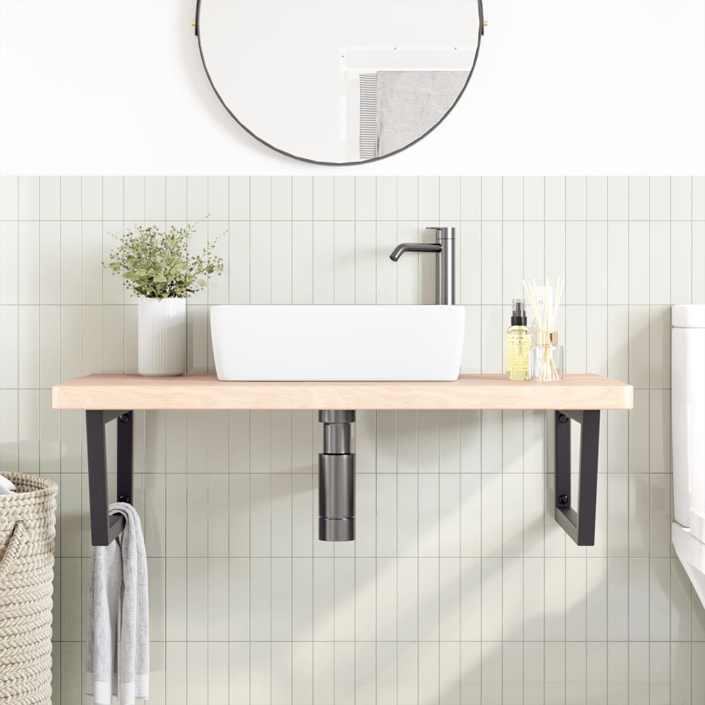Basin Shelf Wall Mounted Steel and Solid Wood Oak
