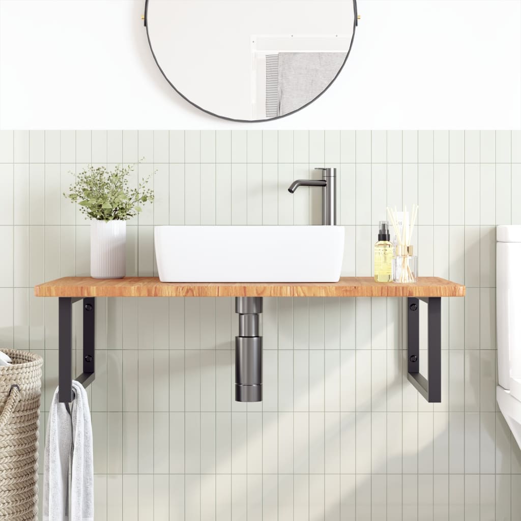 Basin Shelf Wall Mounted Steel and Solid Wood Oak