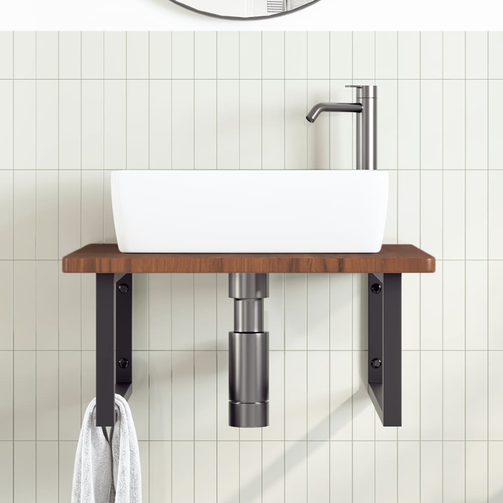 Basin Shelf Wall Mounted Steel and Solid Wood Oak