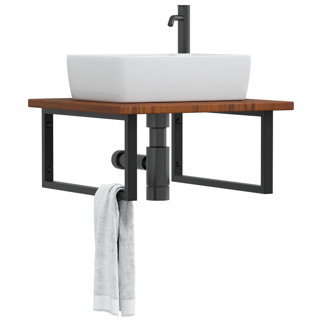 Basin Shelf Wall Mounted Steel and Solid Wood Oak