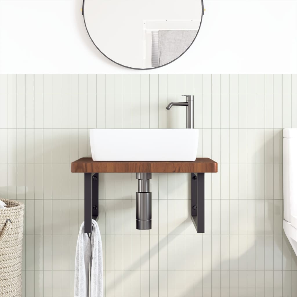 Basin Shelf Wall Mounted Steel and Solid Wood Oak
