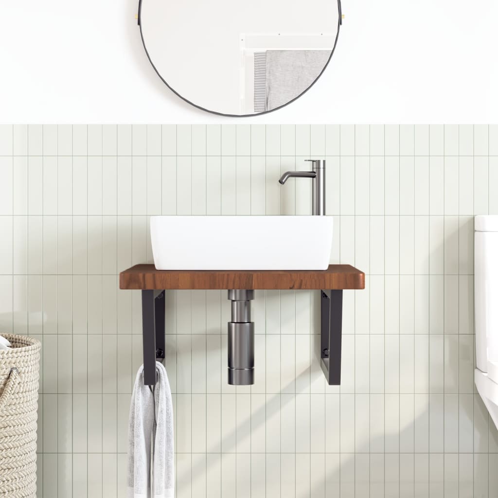 vidaXL Basin Shelf Wall Mounted Steel and Solid Wood Oak