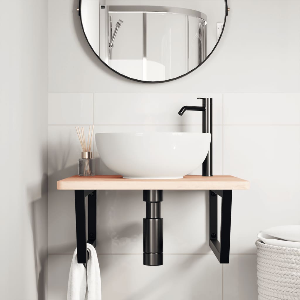 Basin Shelf Wall Mounted Steel and Solid Wood Beech