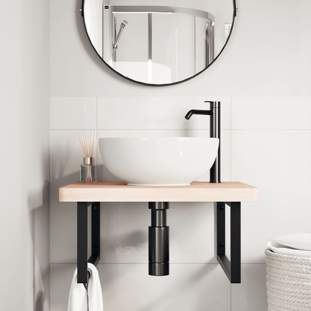 Basin Shelf Wall Mounted Steel and Solid Wood Beech