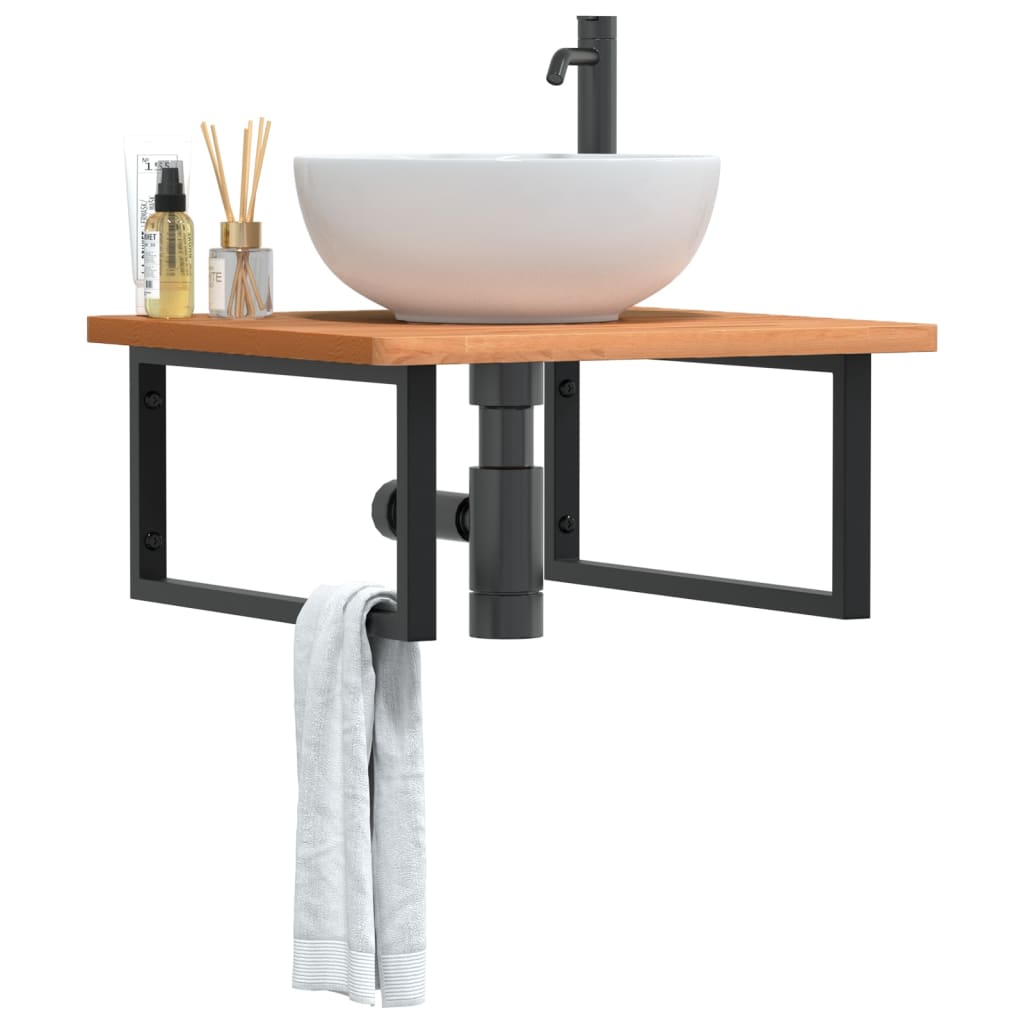 Basin Shelf Wall Mounted Steel and Solid Wood Beech