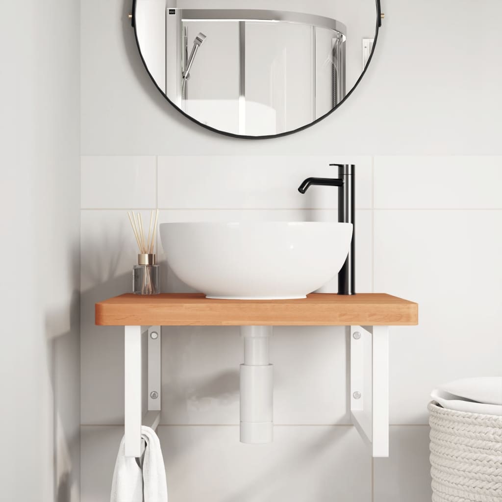 vidaXL Basin Shelf Wall Mounted Steel and Solid Wood Beech