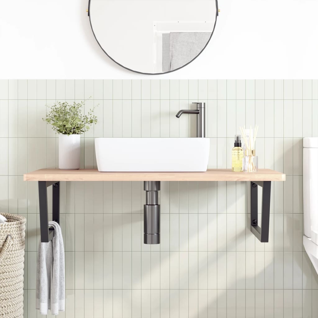 Basin Shelf Wall Mounted Steel and Solid Wood Beech
