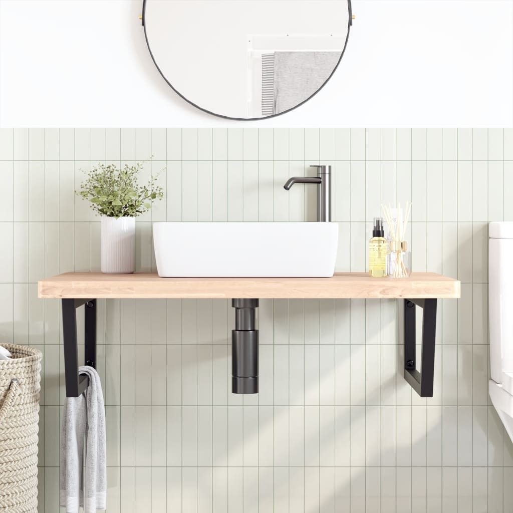 Basin Shelf Wall Mounted Steel and Solid Wood Beech