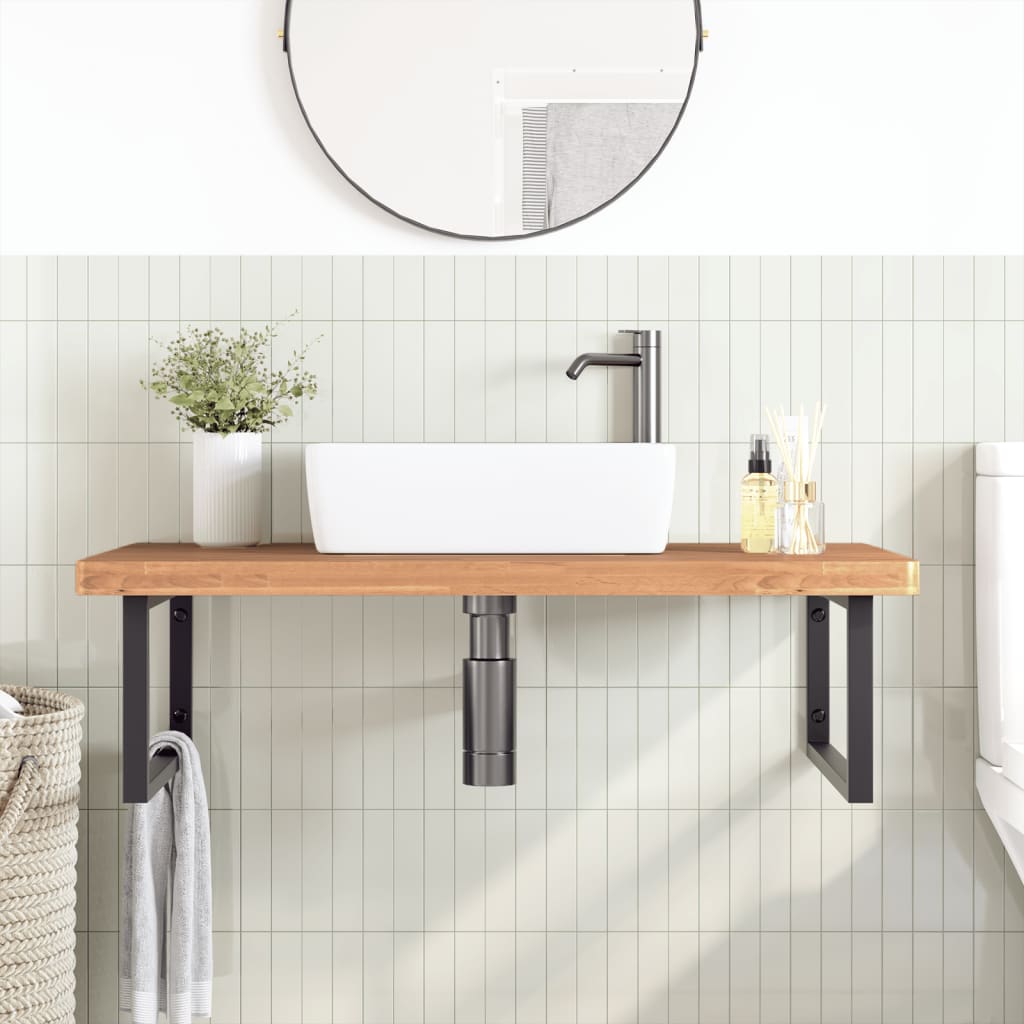 Basin Shelf Wall Mounted Steel and Solid Wood Beech